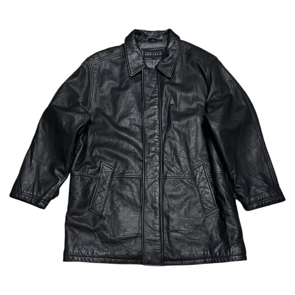 PERRY ELLIS Portfolio GENUINE LEATHER Designer Winter Business Casual Coat Large - Picture 1 of 5